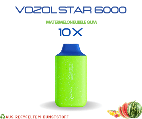 VOZOL STAR 6000 Puffs - Watermelon Bubble Gum 10 Stk.