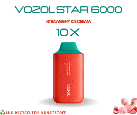 VOZOL STAR 6000 Puffs - Strawberry Ice Cream 10 Stk.